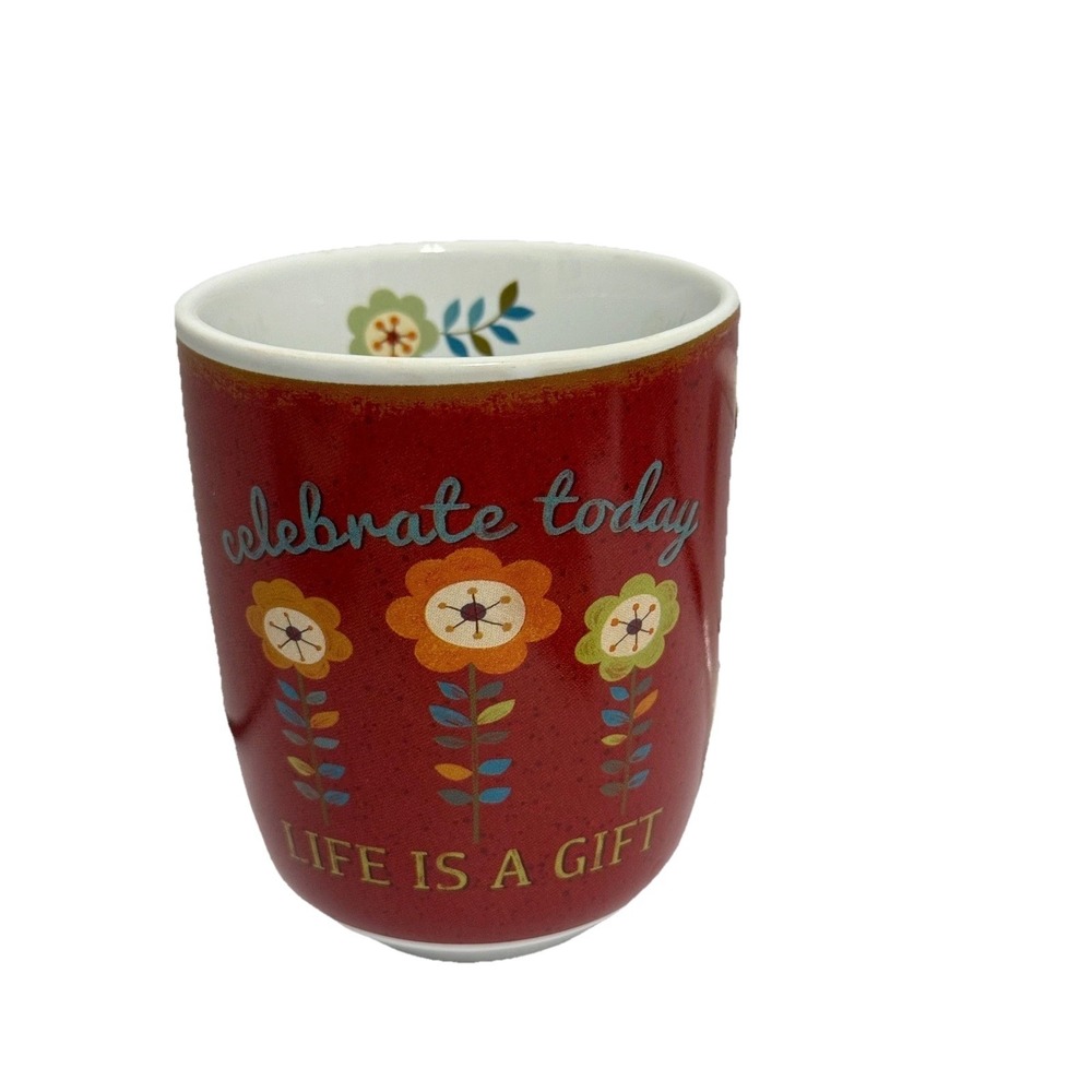 Open‎ Road Brands Celebrate Today Life is a Gift Red Floral Ceramic Coffee Mug